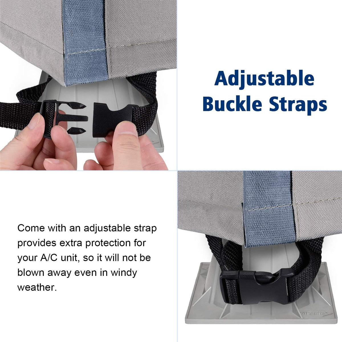 Central AC unit cover — adjustable buckle straps.
